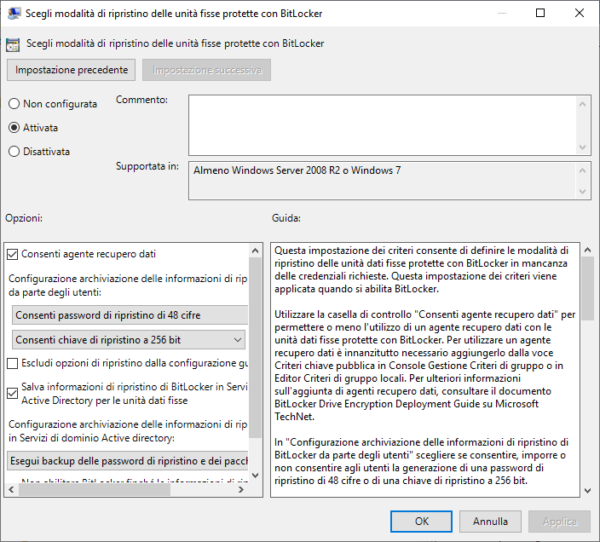 GPO Save BitLocker key in Active Directory Computer Masters