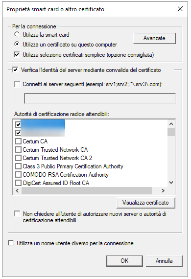 Proprietà del certificato nella GPO con le CA radice aziendali selezionate